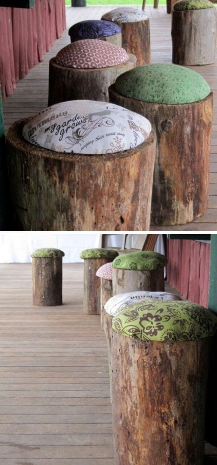 DIY cushioned stump stools