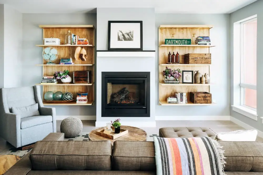 Fireplace wall shelf ideas.