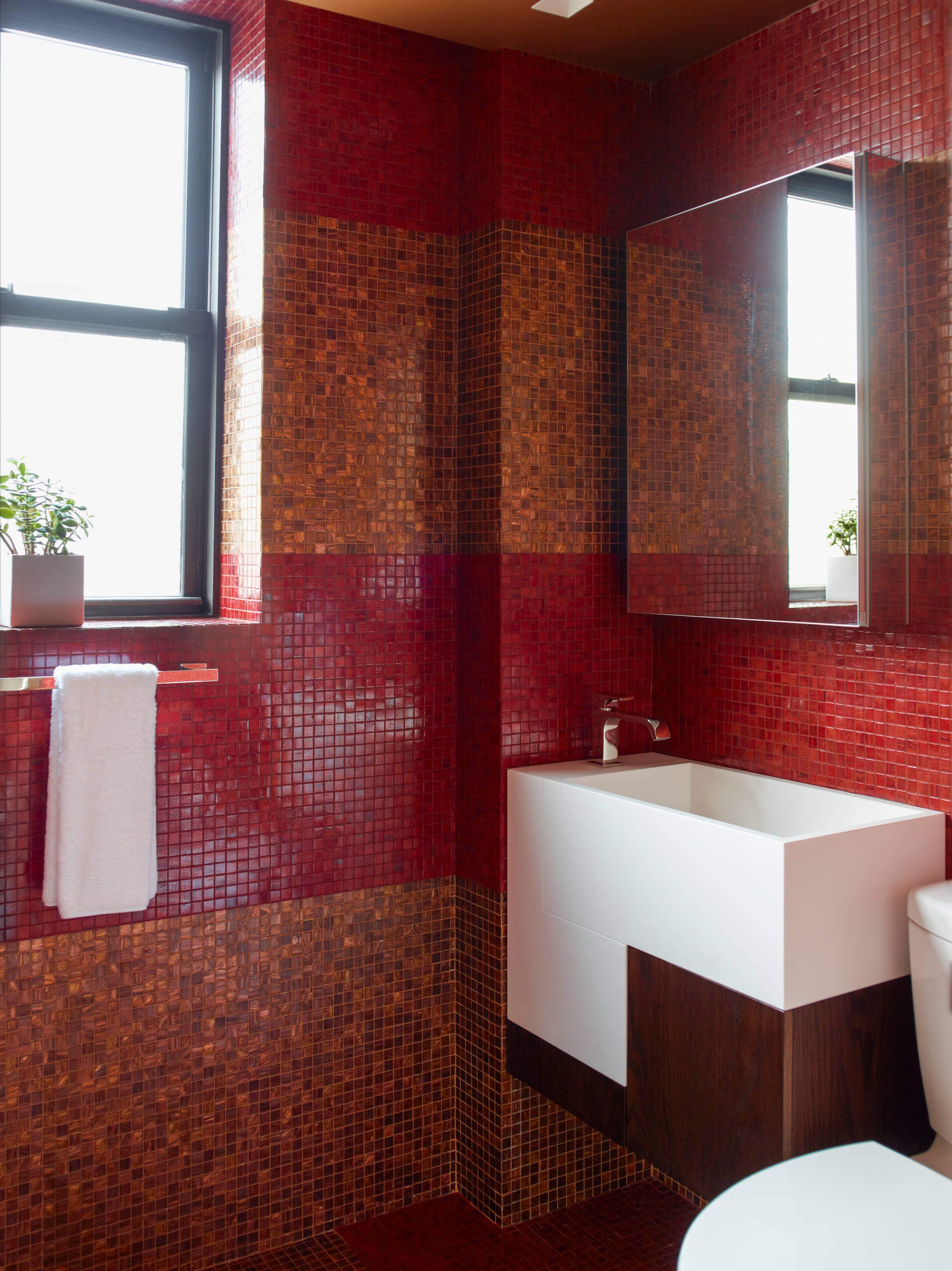 #3. Red tile and mosaic tile bathroom design