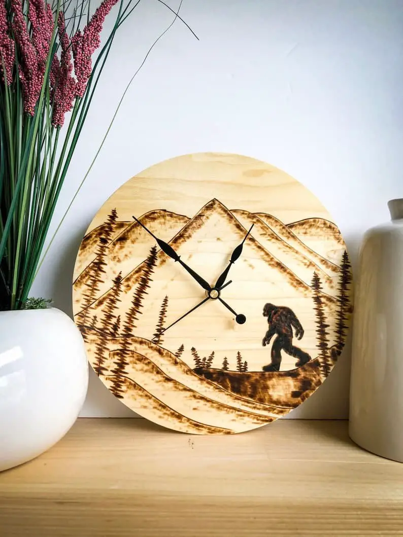 Wood burnt wall clock