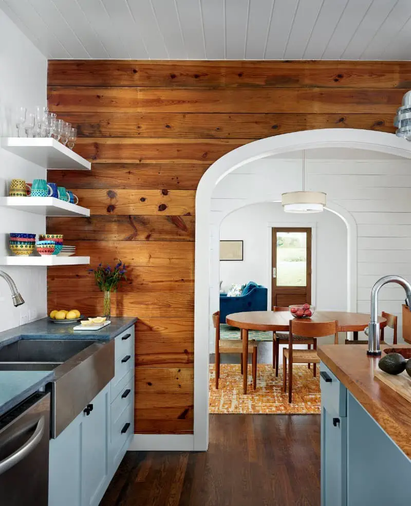 Wood accent wall ideas in kitchen.