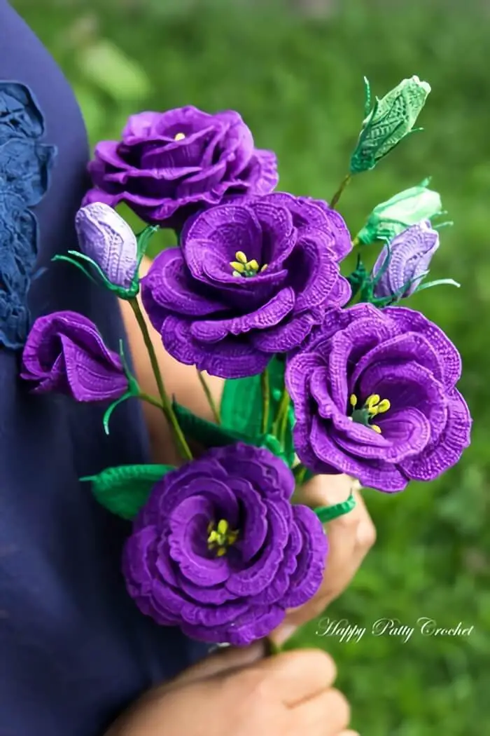 Crochet Lisianthus Flower Bouquet Free Pattern