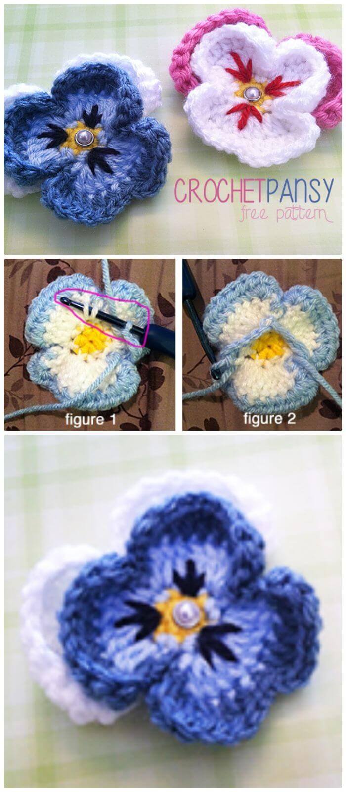 Crochet Pansy Flower Bouquet Free Pattern