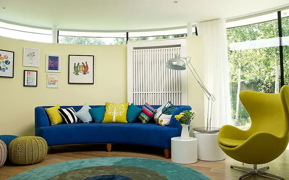 Cheerful blue couch living room