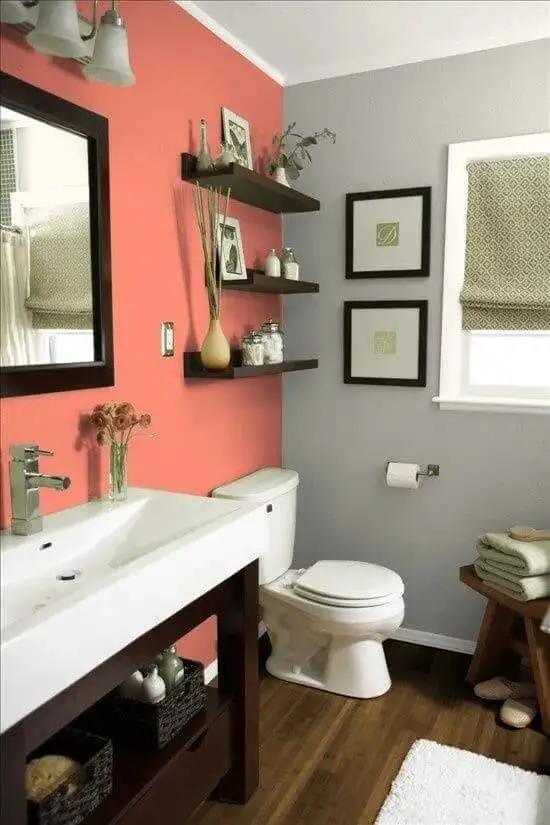 Grey and Orange Accent Color Bathroom