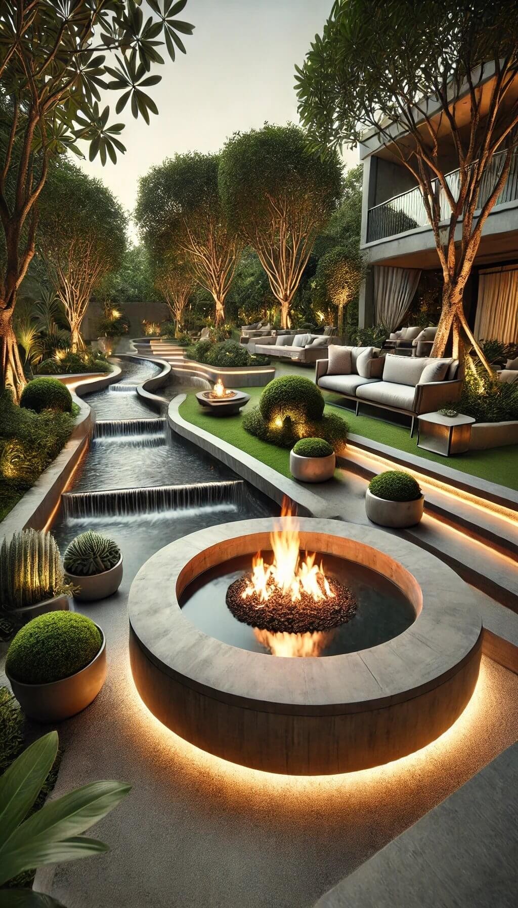 Concrete Fire Pit with Water Feature