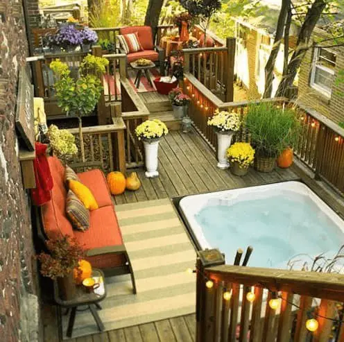 Hot tub on a colorful accented deck