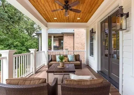 Stained wood porch ceiling