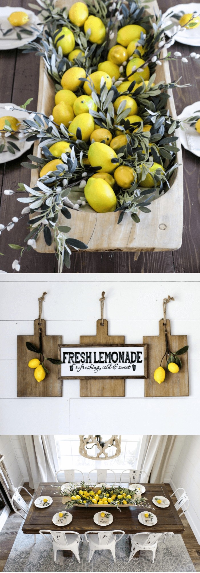 Dining room with faux lemon tree