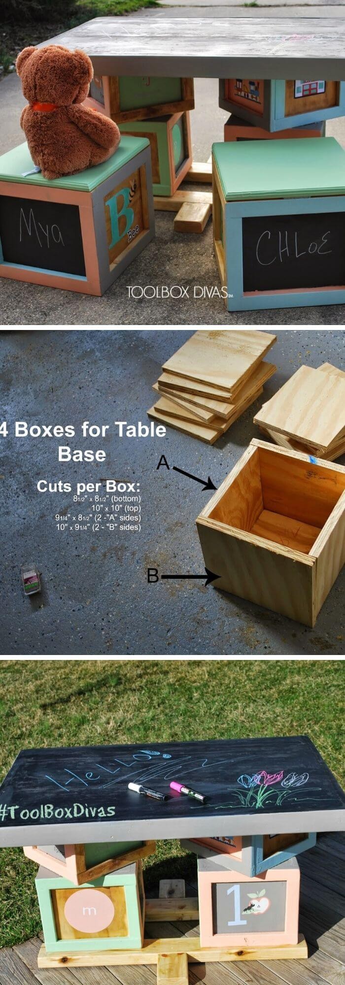 Wooden boxes for storing kid’s toys.