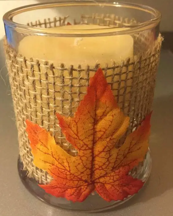 Maple leaf burlap candle holder