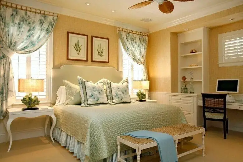 Gold and White Bedroom with Floral Patterns