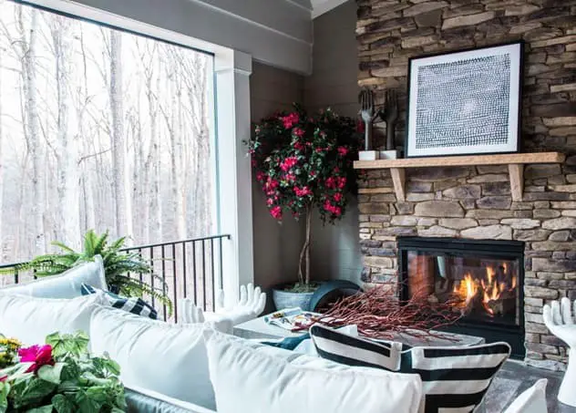 Screened in porch ideas with fireplace