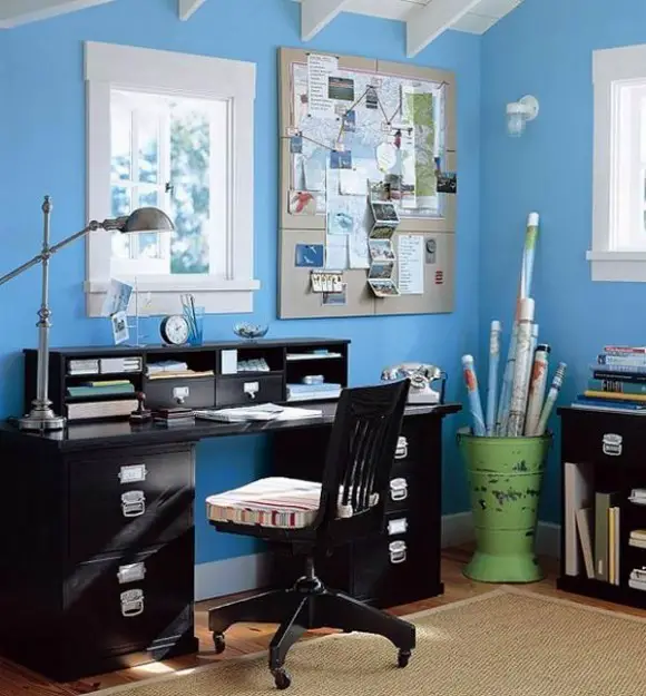 Small Home Office Painted in Blue