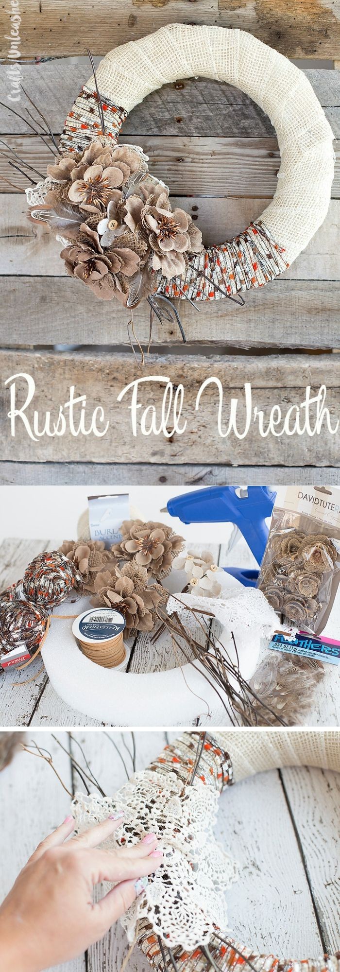 Rustic Burlap & Yarn Fall Wreath DIY