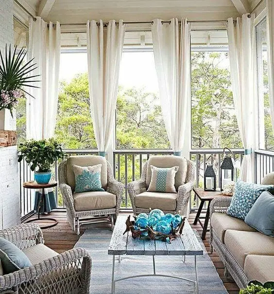 Beige and blue back porch