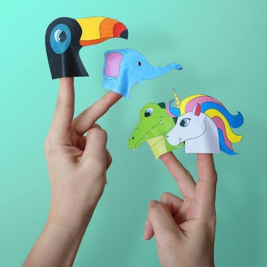 Colorful animal paper finger puppets