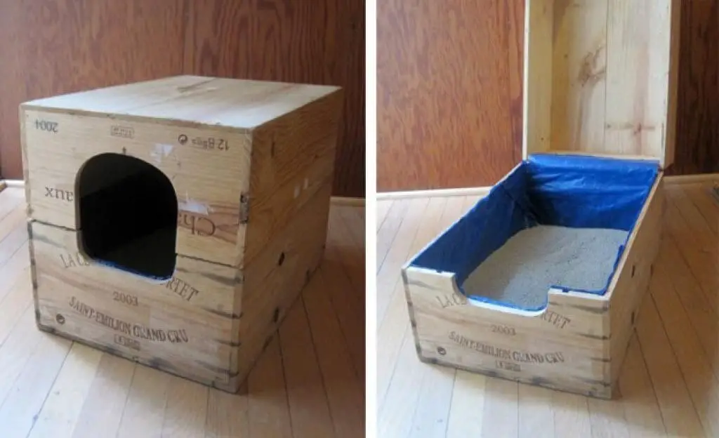 Recycled wine case litter box