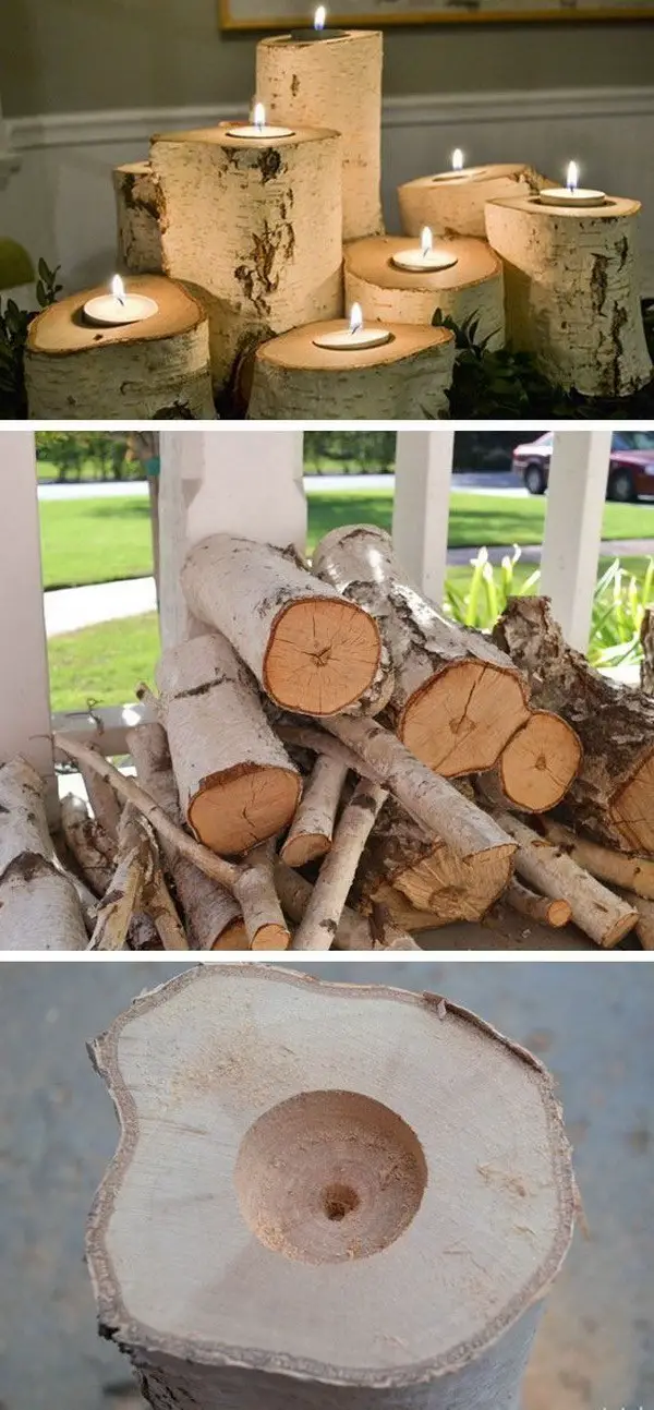 DIY Tree Stump Candle Holders