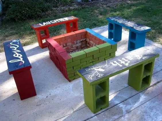 Colorful Cinder Block Bench