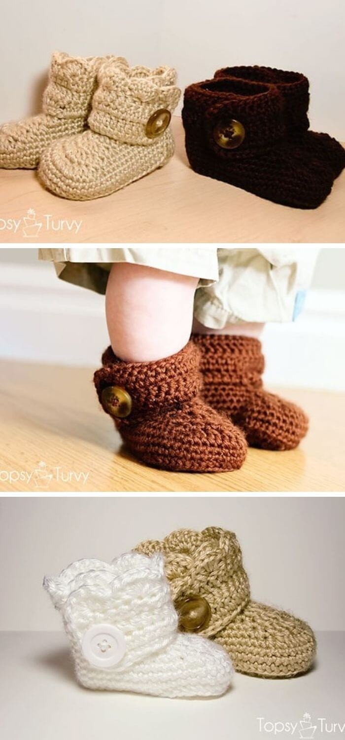 Cute baby booties with buttons