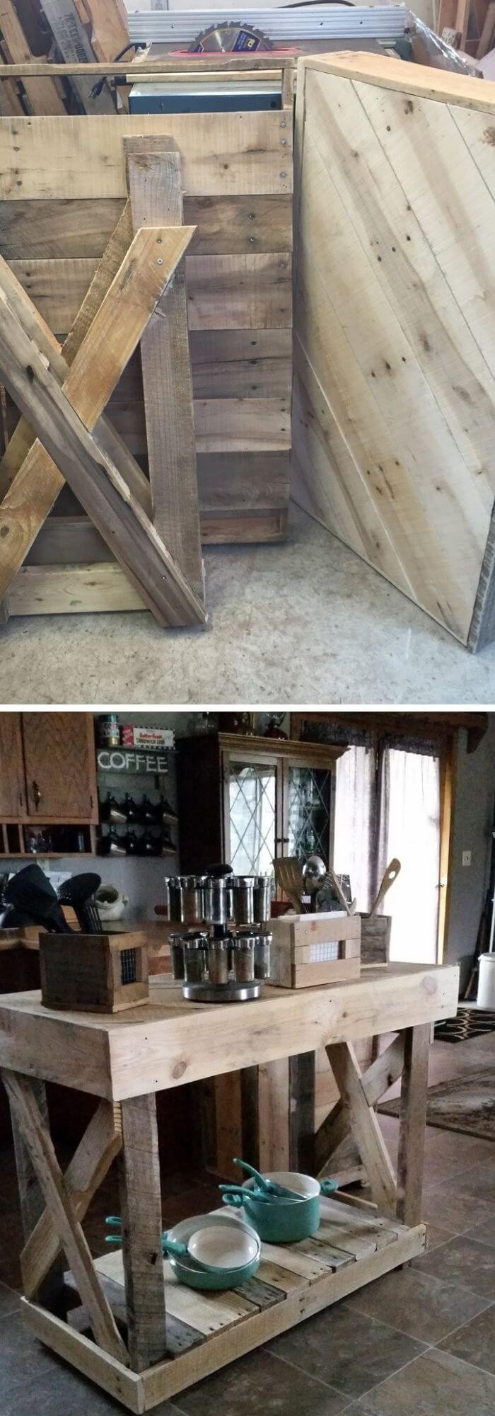 Kitchen island from wooden pallets