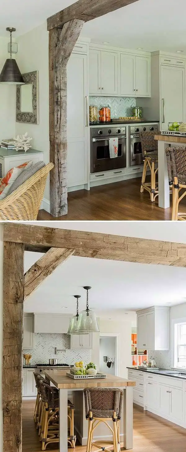 Bringing rustic style into our living room and kitchen with DIY wood beam doorway