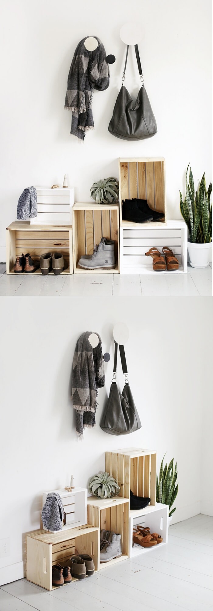 #28. Wooden Crate Shoe Storage