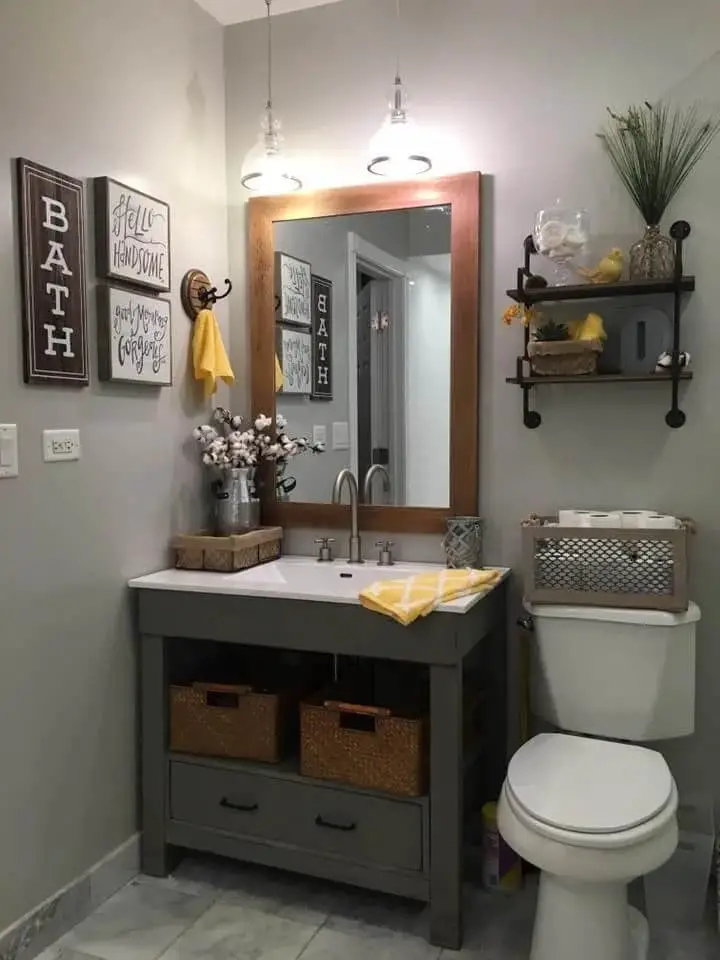 Grey Wall Stencil Bathroom