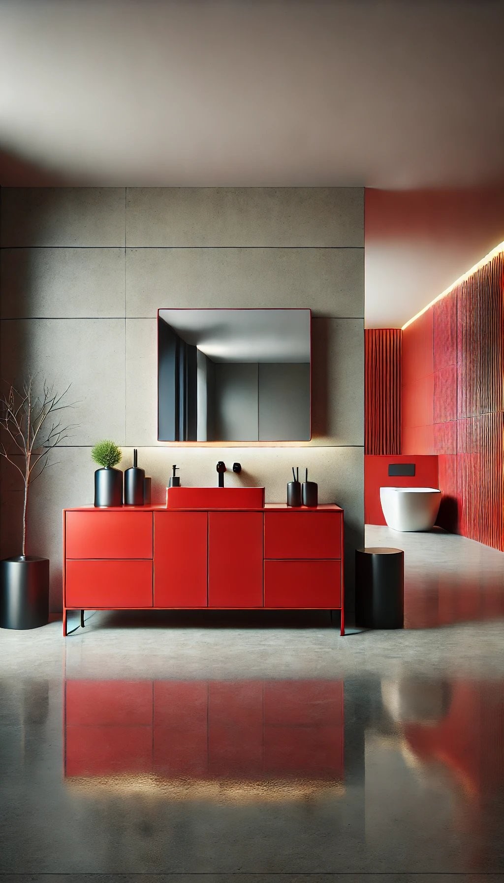 Red Vanity and Cabinets