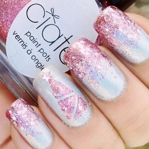 Light Blue with Pink Glitter Design