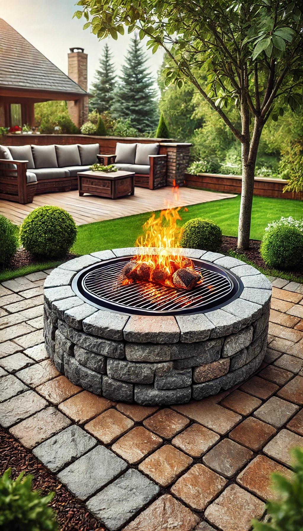 Stone Fire Pit with Grill Attachment