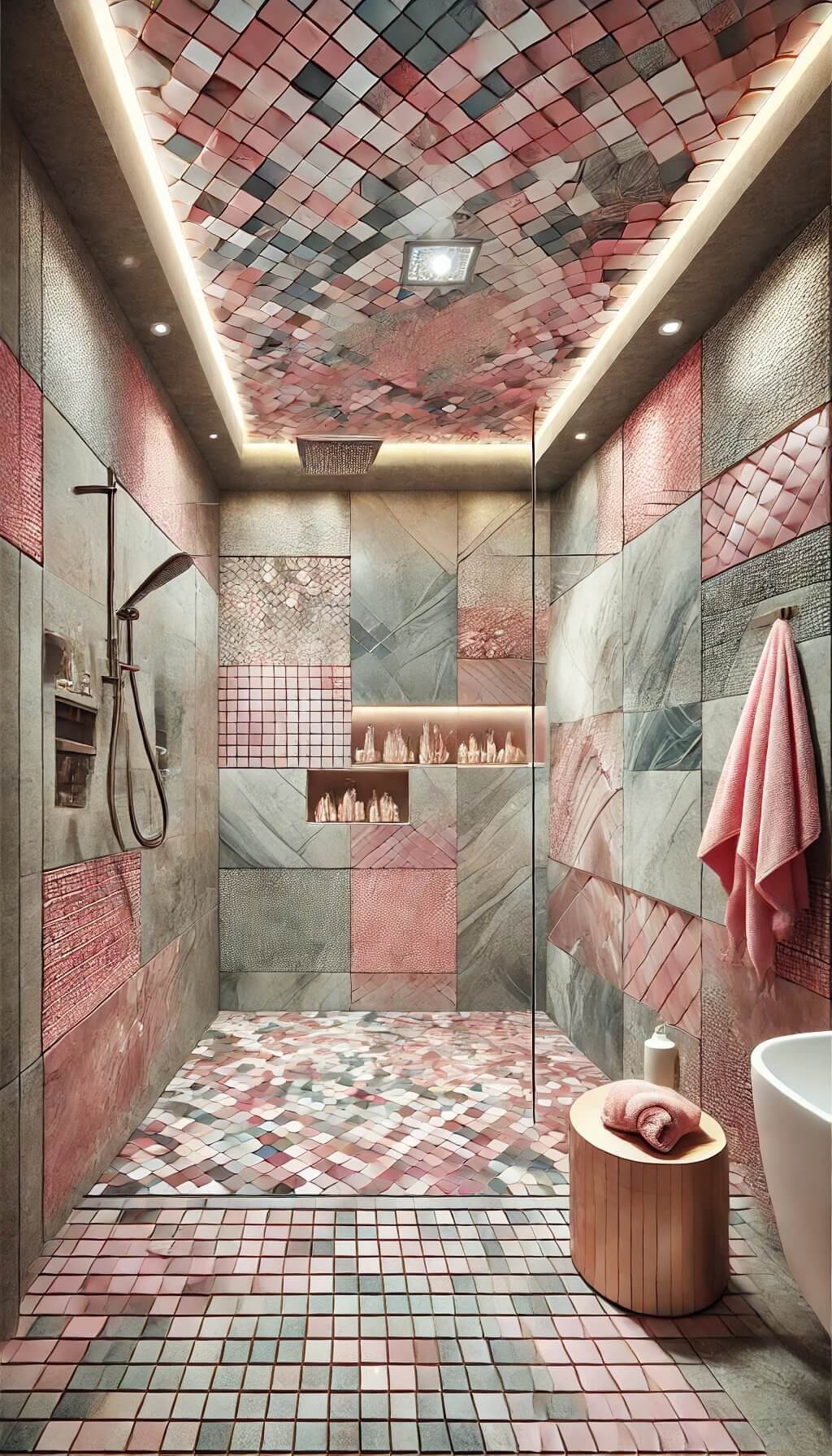 Pink and Grey Mosaic Tiles