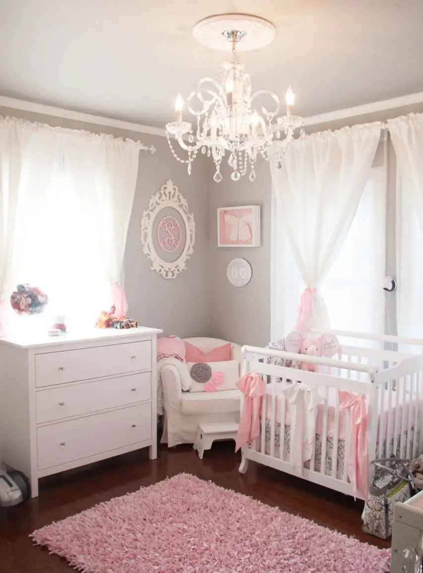 Baby Girl Nursery with Chandelier