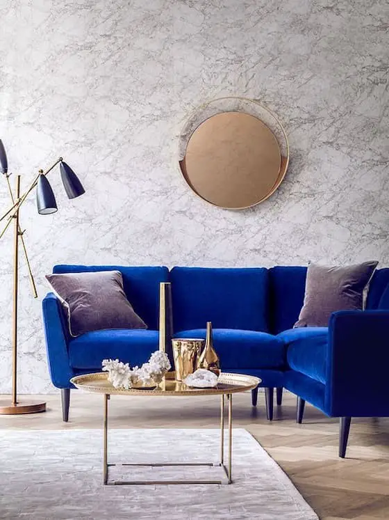 Minimalist blue couch living room