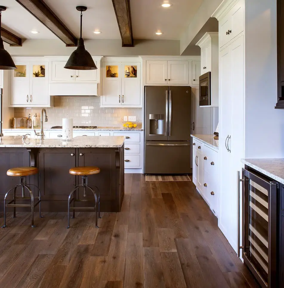 Brown Appliances + White Cabinets.