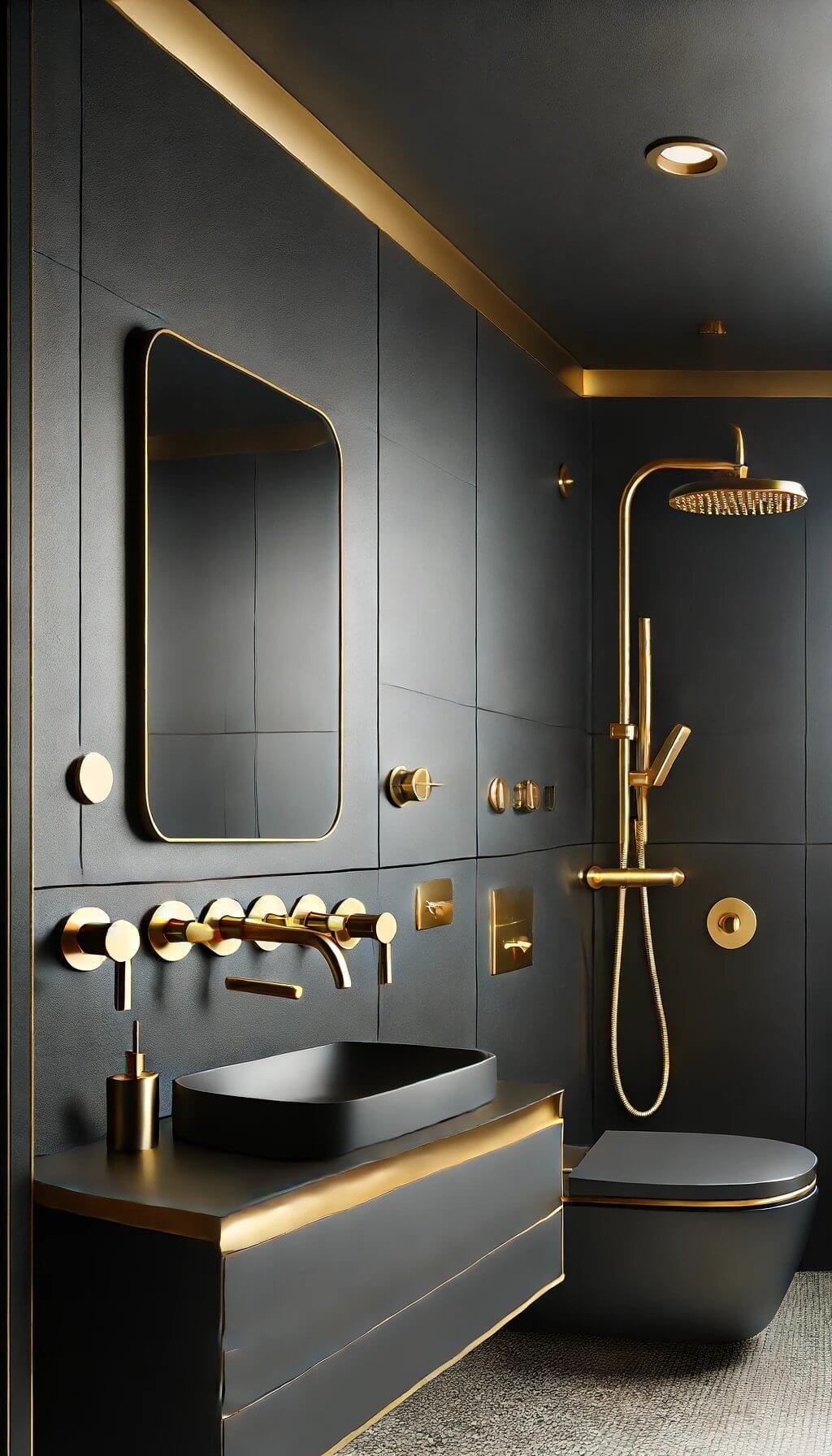 Gold Fixtures Against Black Walls