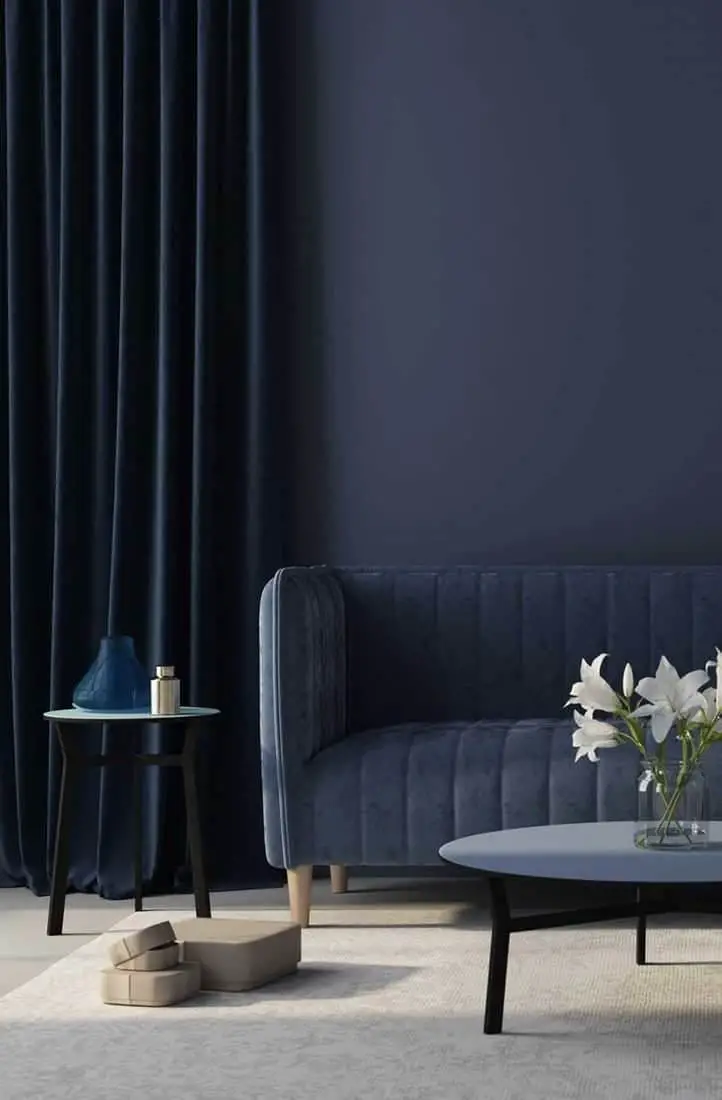 Midnight blue walls and navy-blue curtains