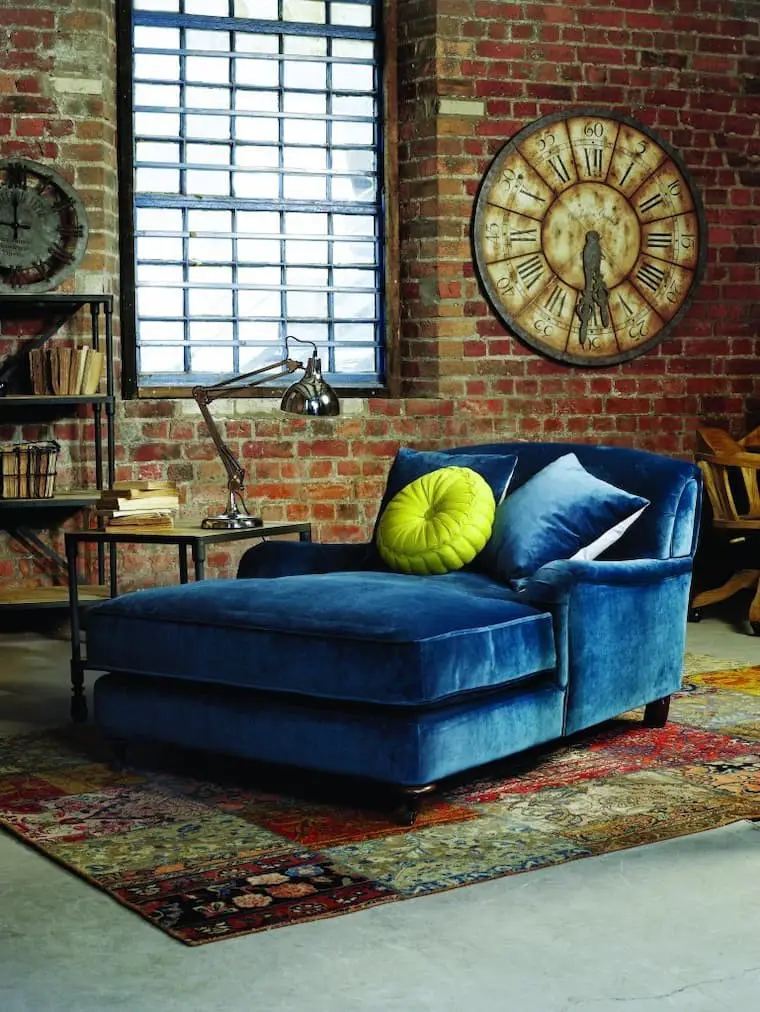 Industrial blue couch living room