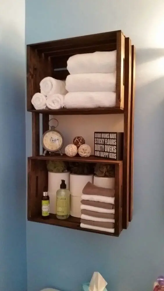 Wood Crate Bathroom Storage