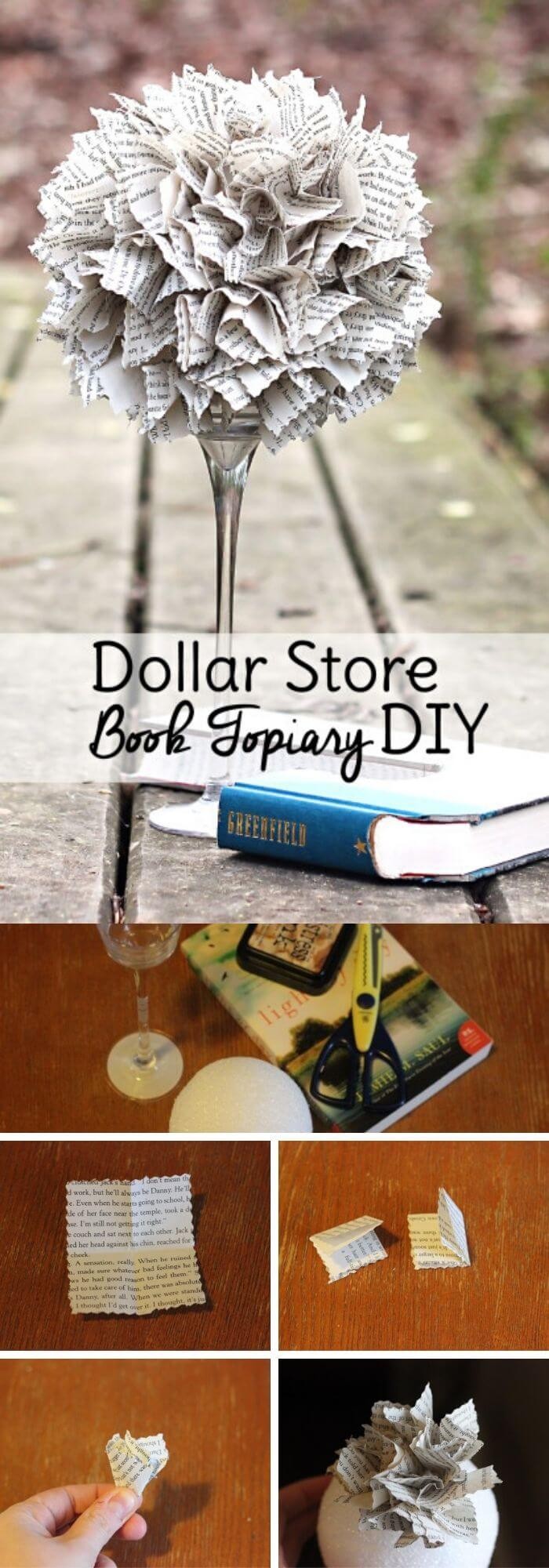 DIY dollar store book topiary