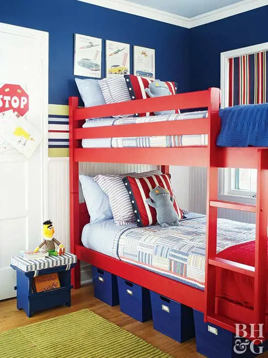 Red and Blue Shared Boys Bedroom