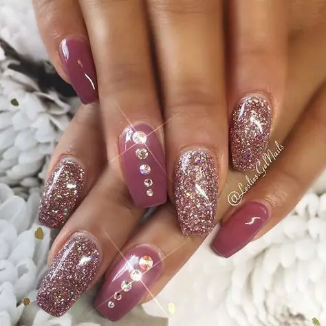 Nail Rhinestones with Pink Glitter Nails