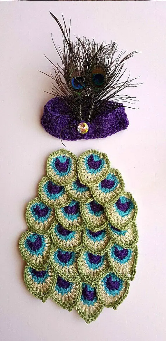 Crochets Peacock Feathers Baby Cocoon Photo Prop.