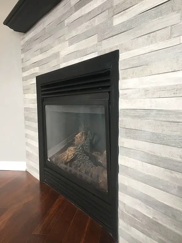 Wood tile fireplace ideas