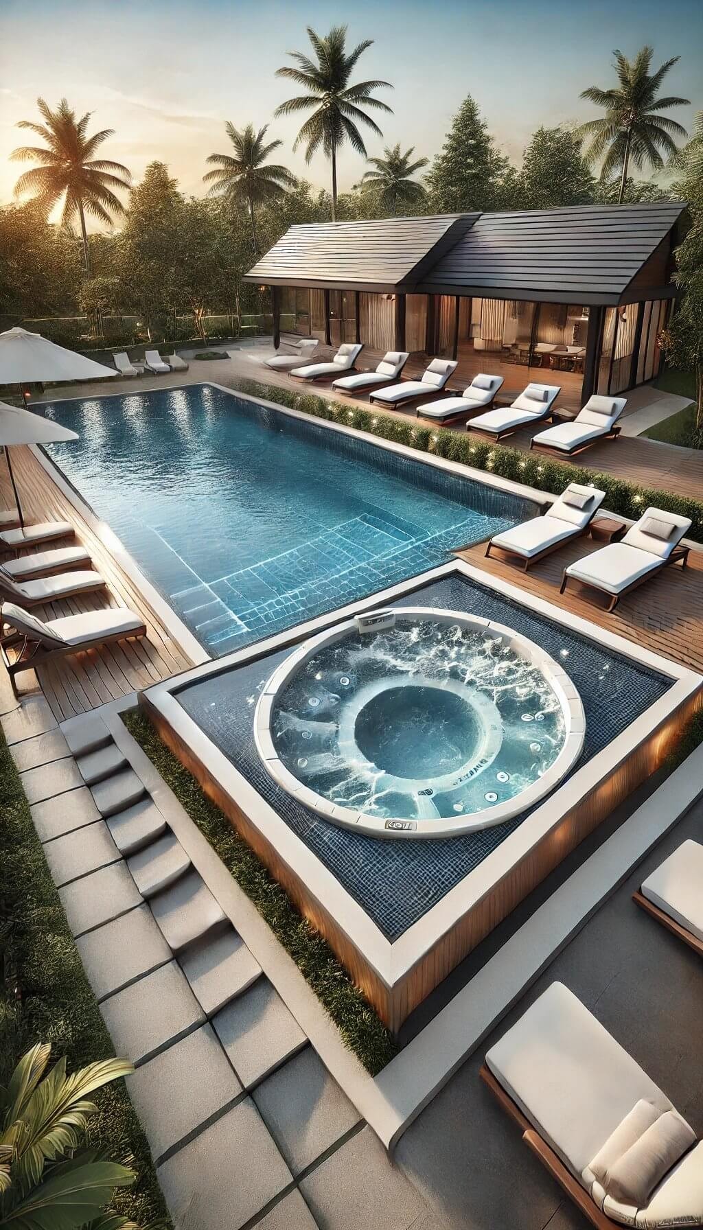 Semi Inground Pool with Hot Tub