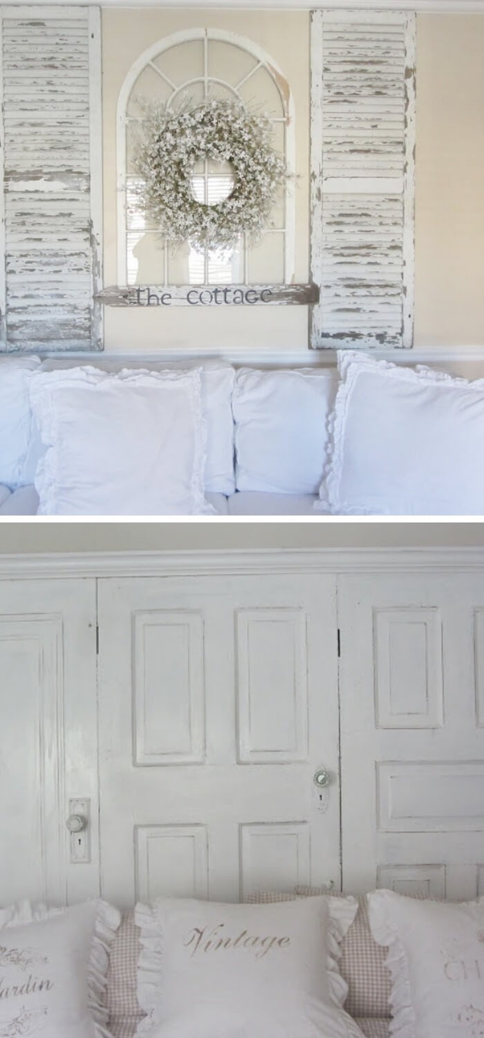 #7. Old shutters and doors to make a head board