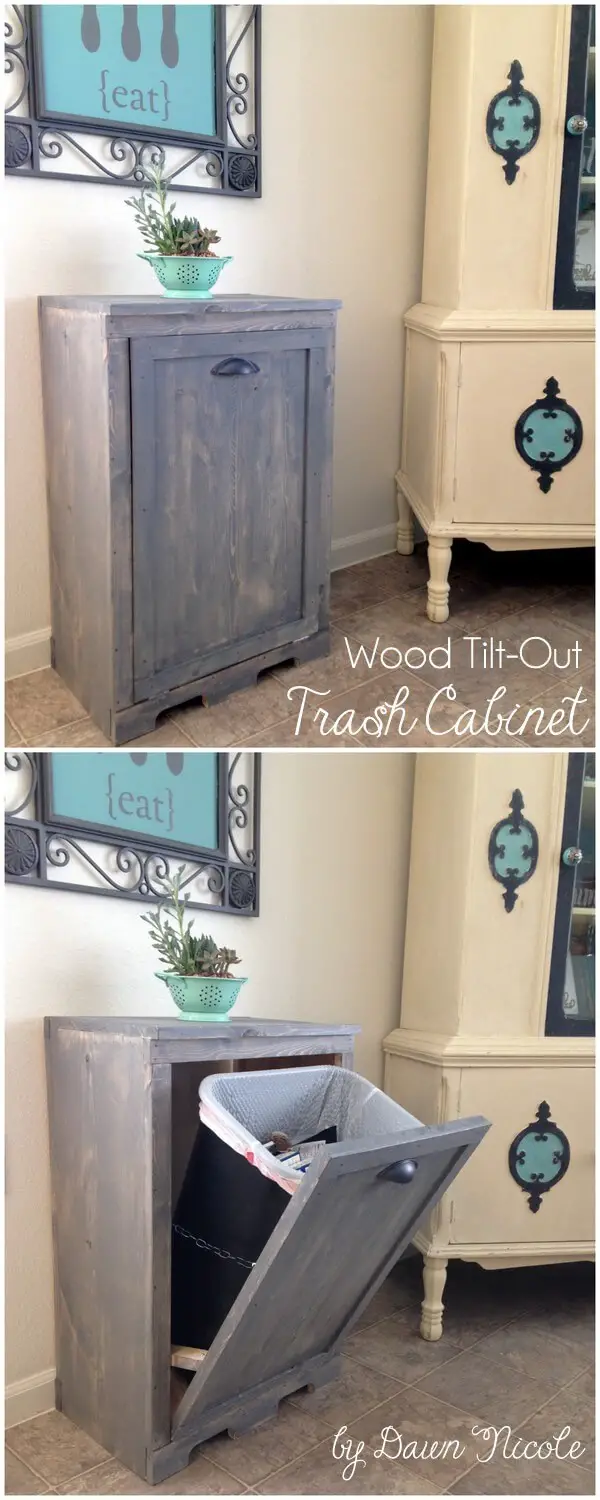 Wood tilt trash can cabinet