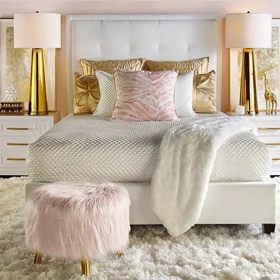 Soft pink and animal prints to your white and gold bedroom
