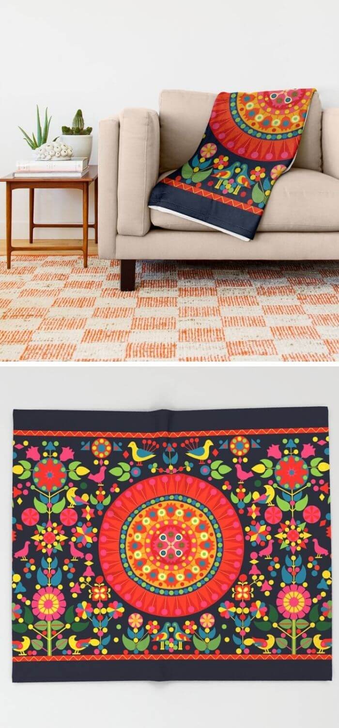 The colorful tapestry blanket